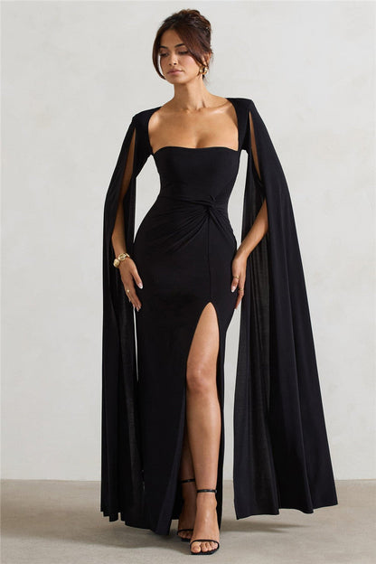 Teresa Long Cape Sleeve Split Maxi Dress