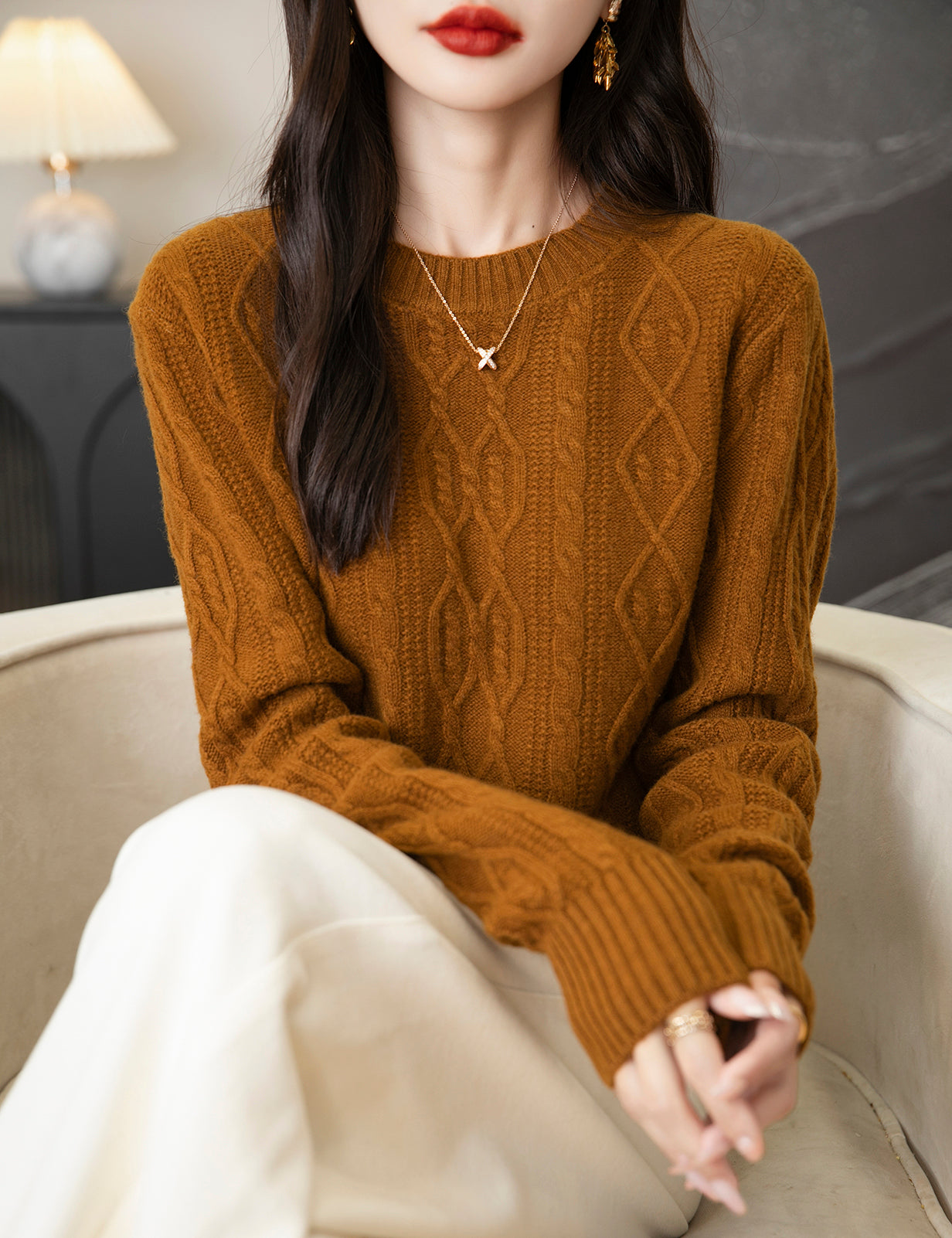 Candice Woman Vintage Soft Long Sleeve Knitted Sweater