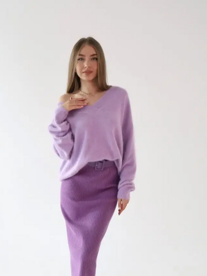 Doris Soft V-neck Loose Knitted Woman Sweater