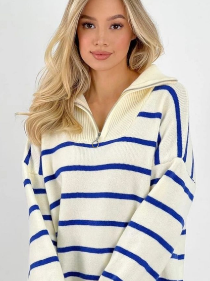 Helena Woman Zip Up Striped Patchwork Sweater