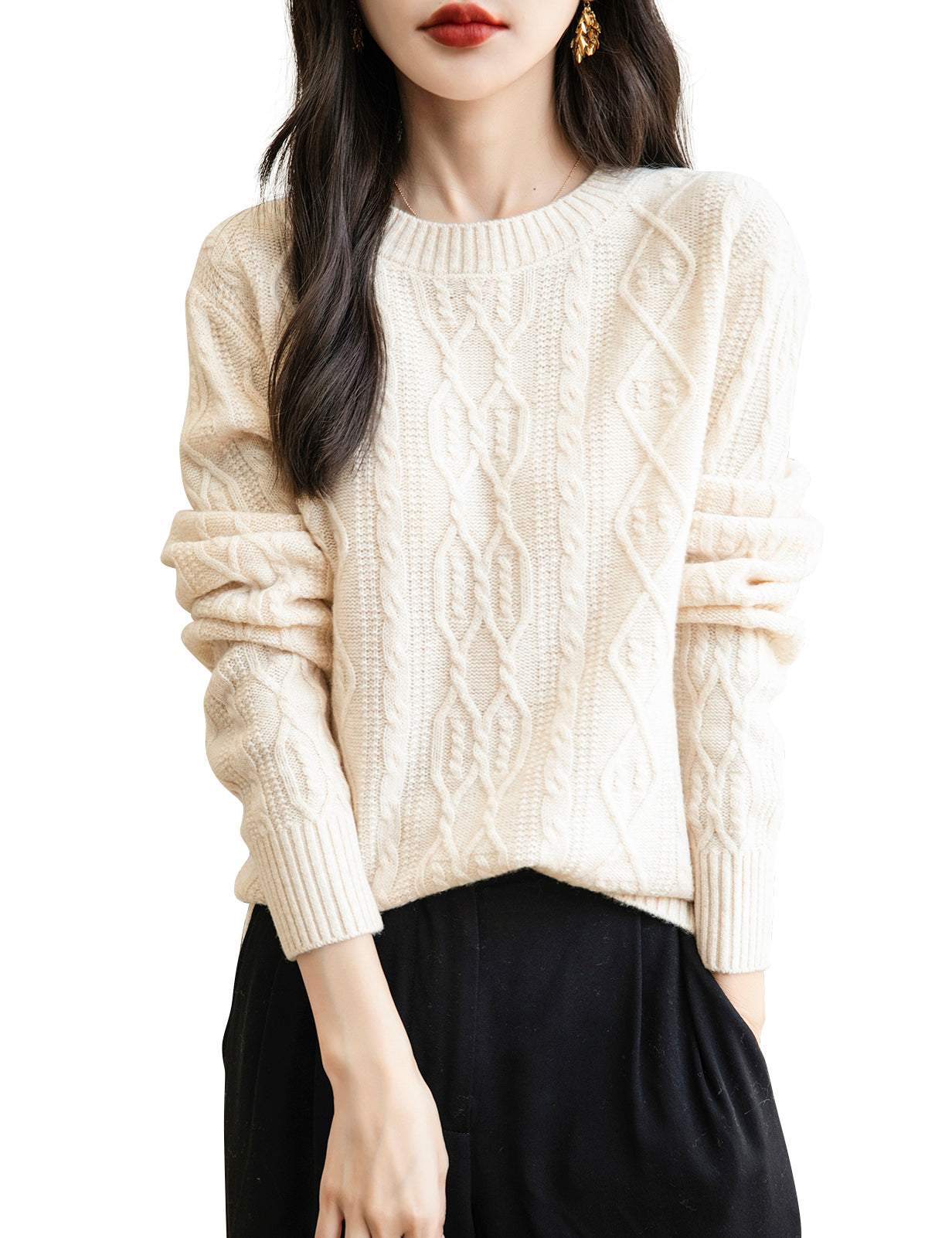 Candice Woman Vintage Soft Long Sleeve Knitted Sweater