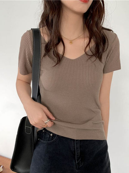 Tammy V-neck Solid Thin Women Sweater