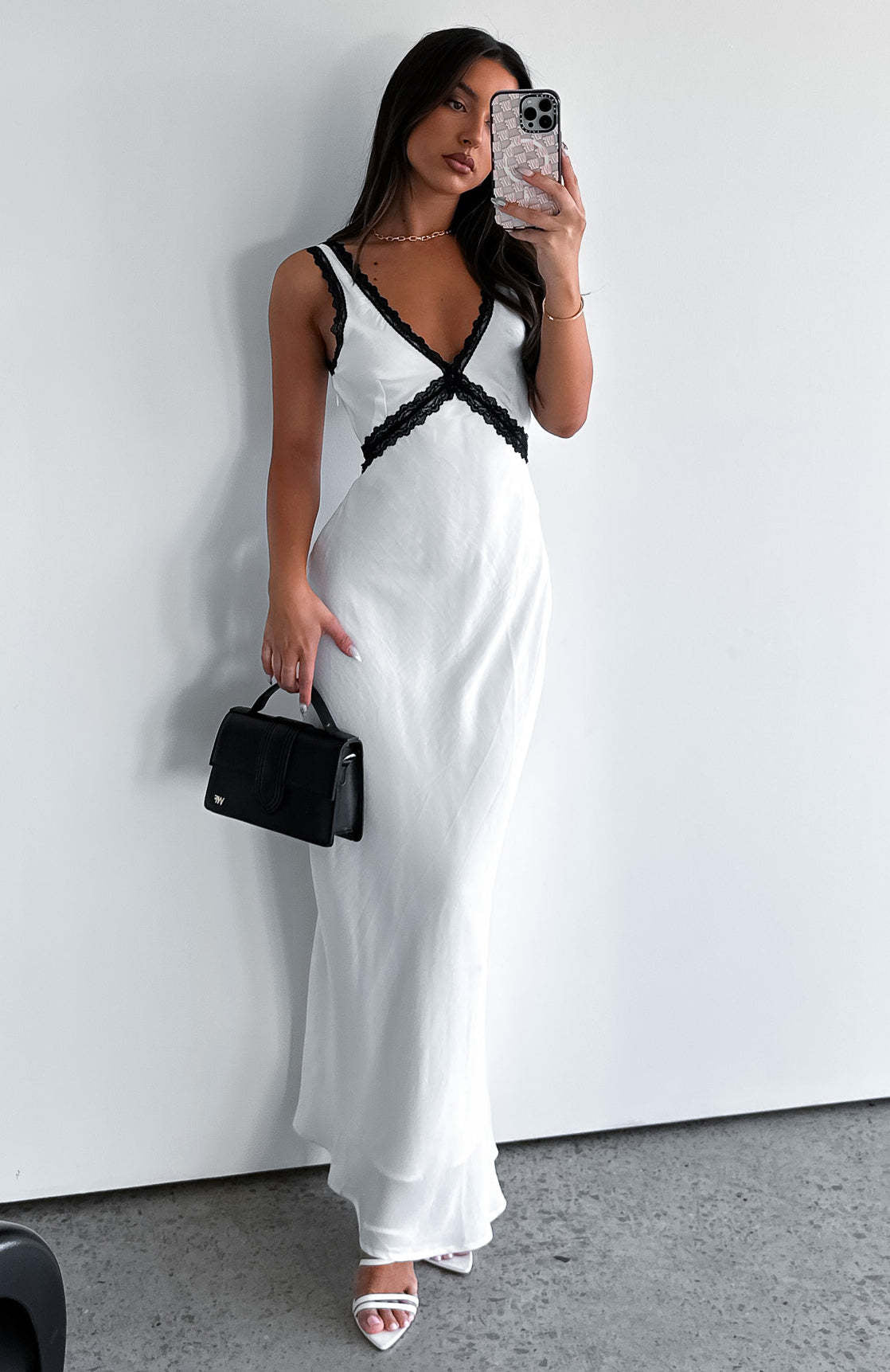 Ethel Satin Contrast Lace Long Dress