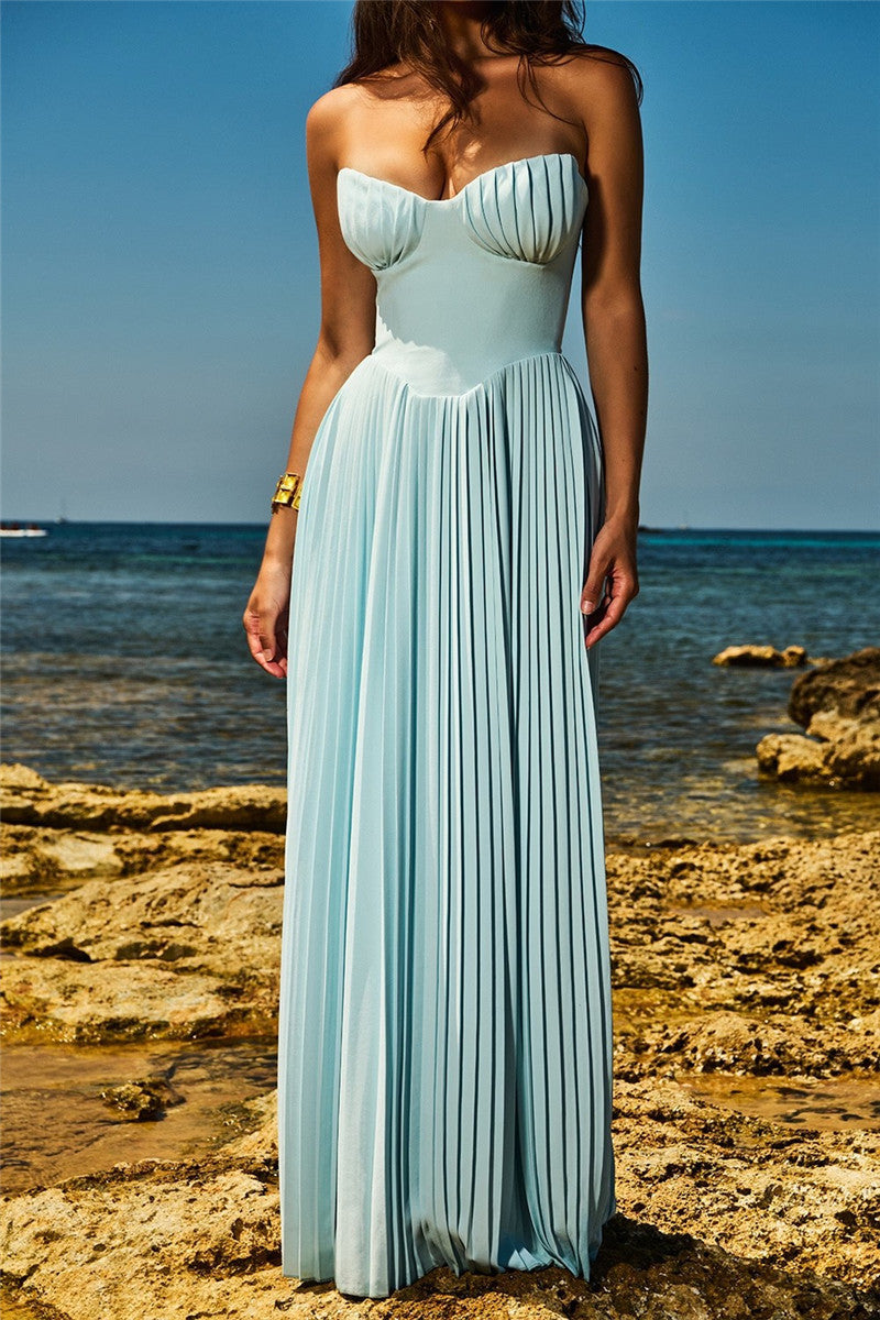 Aimee Off-shoulder Backless Pleated Maxi Dress