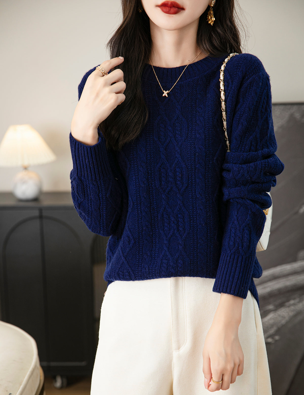 Candice Woman Vintage Soft Long Sleeve Knitted Sweater