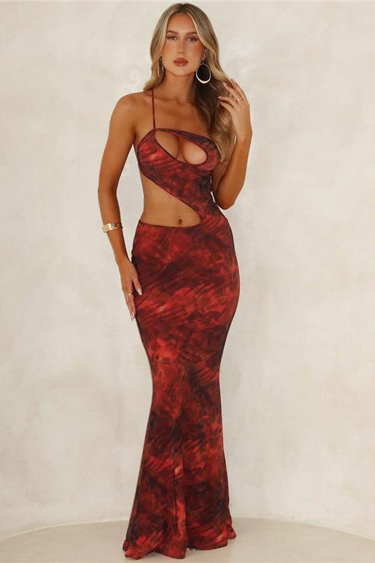 Deborah Hollow Out Backless Print Maxi Dress