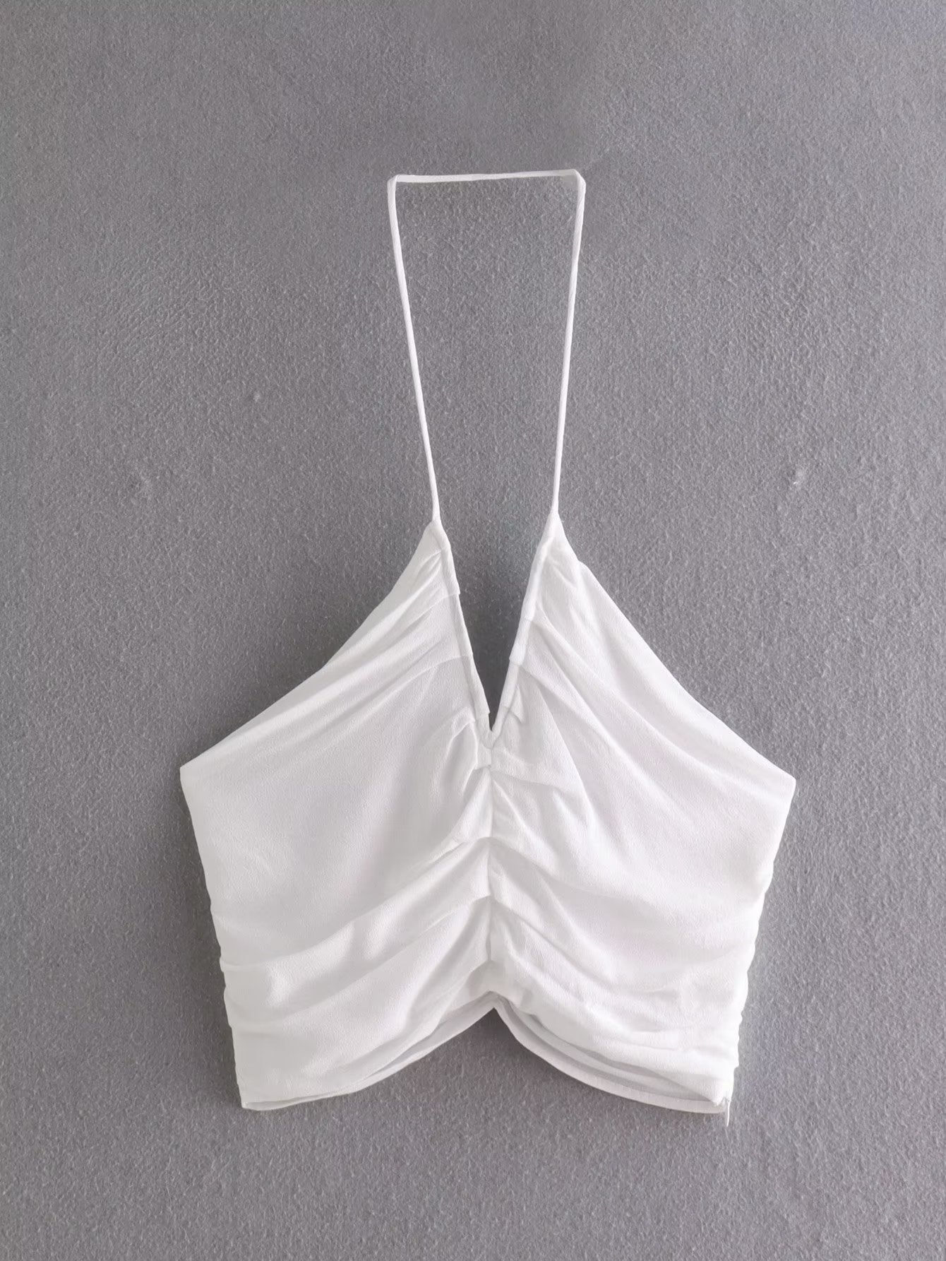 Summer Women Clothing White Sexy Sexy Pleated Halter Spaghetti Straps