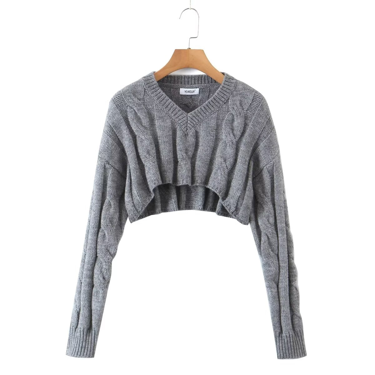 Sexy V neck Pullover Sweater Women Spring Autumn Sexy Loose Short cropped Irregular Asymmetric Retro Top