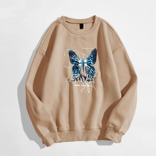 Vitality Casual  Butterfly Graphic Print Crew Neck Long Sleeve Sweater Sweatshirt