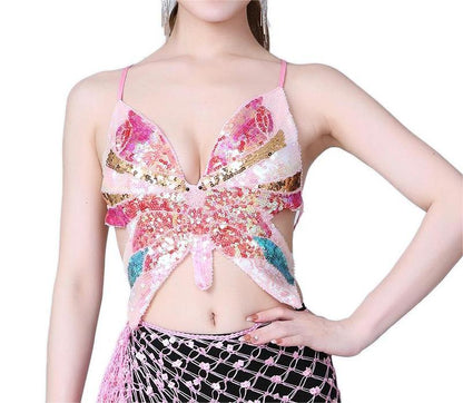 Sequined Performance Show Top Belly Dance Sequined Butterfly Bra DS Nightclub Stage Sequined Butterfly Top