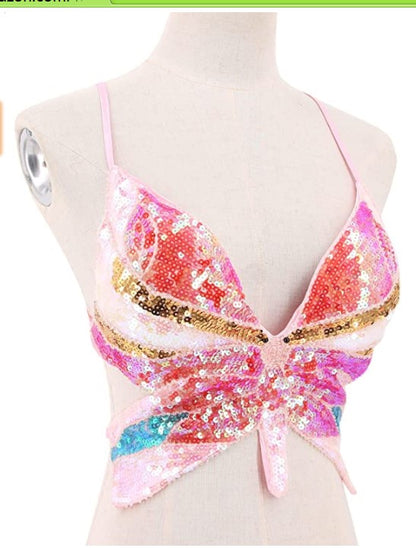 Sequined Performance Show Top Belly Dance Sequined Butterfly Bra DS Nightclub Stage Sequined Butterfly Top