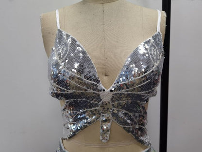 Sequined Performance Show Top Belly Dance Sequined Butterfly Bra DS Nightclub Stage Sequined Butterfly Top