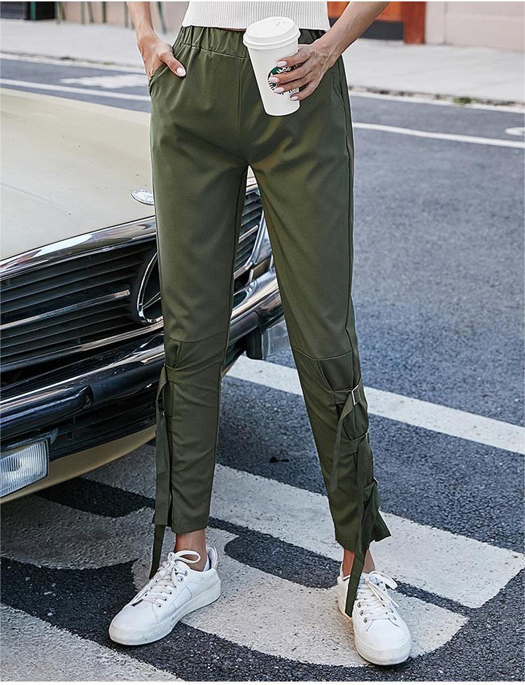 Spring Autumn Women Wear Casual Bandage Personality Solid Color Low Waist Skinny Pants