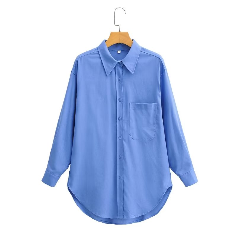 Summer Women Clothing Slimming Solid Color Loose Long Sleeves Shirt Top