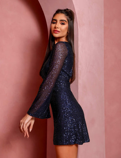 Sequined Elegant Slim Fit Sexy See through High Waist Backless A line Dress