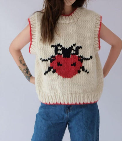 Autumn Handmade Jacquard Ladybug Wool Vest Jacket