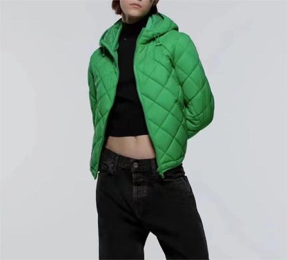 Fall Women Clothing Hooded Quilted Cotton-Padded Jacket Loose Jacket Coat