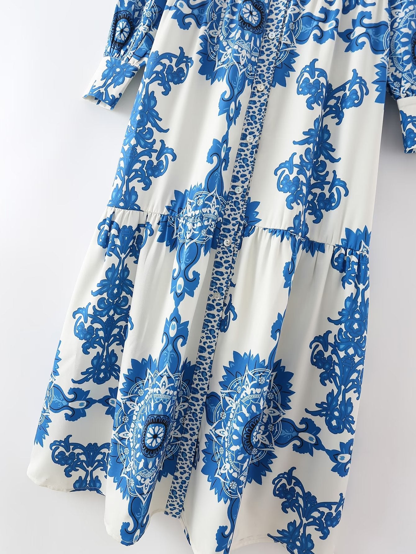 Women Clothing Autumn Collared Cotton Print Maxi Dress Spot Real Shot