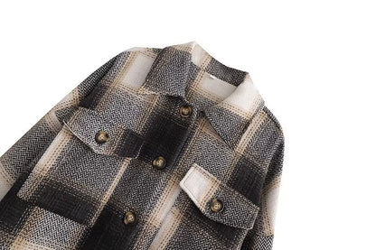 Fall Women Clothing Fashionable Pocket Shirt Plaid Coat