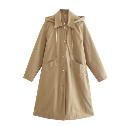 Early Autumn Women Clothing Solid Color Anorak Baggy Coat