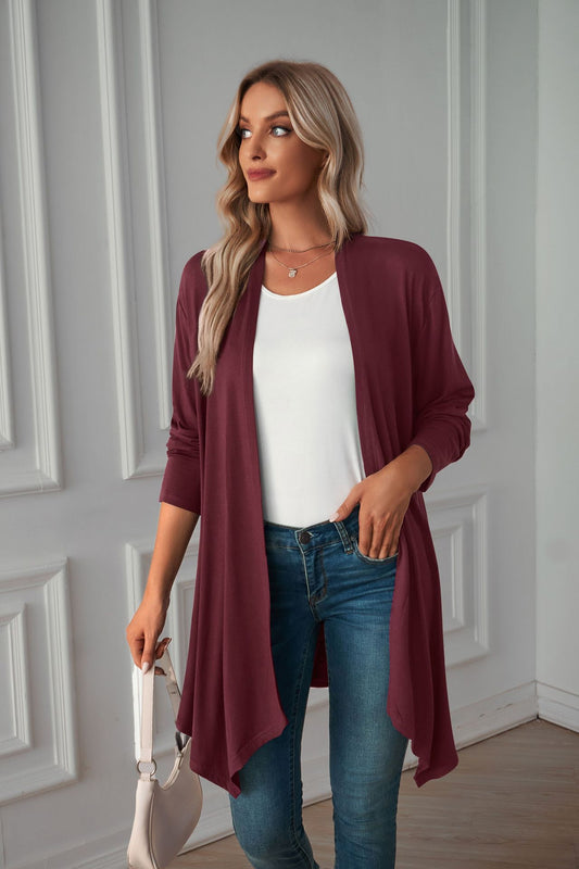 Women Clothing Autumn Solid Color Long Sleeve   Long  Women Cardigan