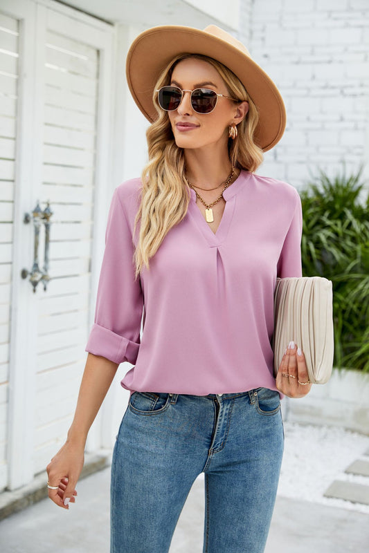 Women Clothing Autumn Winter Solid Color Chiffon Shirt Loose V neck Pullover Long Sleeve Top Shirt