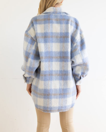 Autumn Winter Women Plaid Mohair Coat Woolen Thick Coat