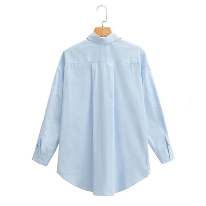 Boyfriend Loose Comfortable Polo Collar Loose Long Sleeved Shirt for Women Autumn