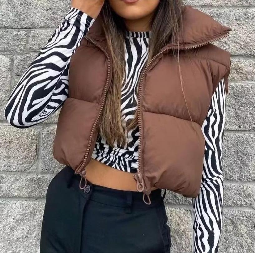 Sleeveless Zipped Stand Collar Cotton Vest Autumn Winter Multi Color Slim Fit Cotton Padded Jacket Vest Top