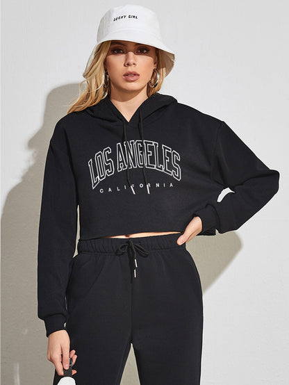 Autumn Winter Brushed Hoody Women Street BF Pullover Short Letters Printed Thickening cropped  Women