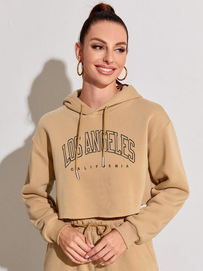 Autumn Winter Brushed Hoody Women Street BF Pullover Short Letters Printed Thickening cropped  Women