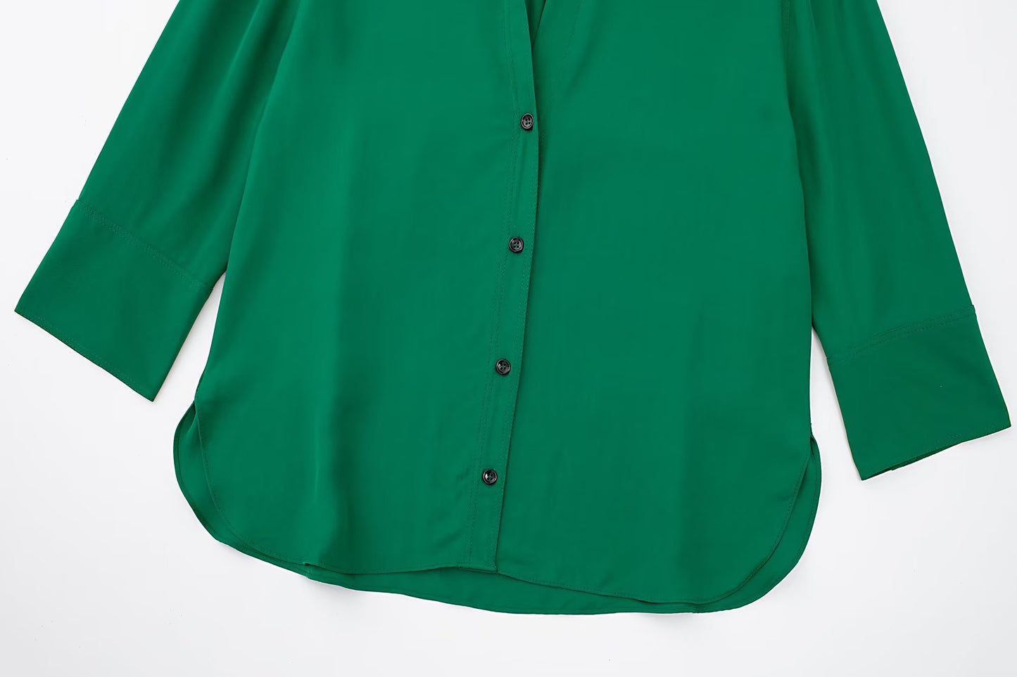 Autumn Retro Collared Long Sleeve Single Breasted Green Loose Shirt Women
