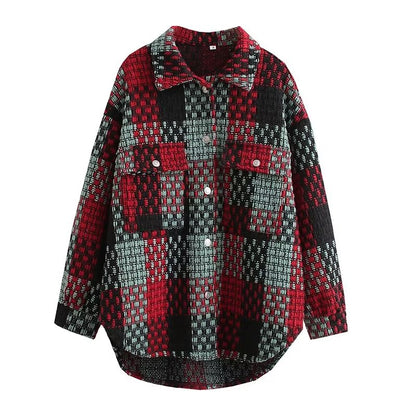 Autumn Winter National Woolen Jacket Hong Kong Loose Retro Plaid Jacket