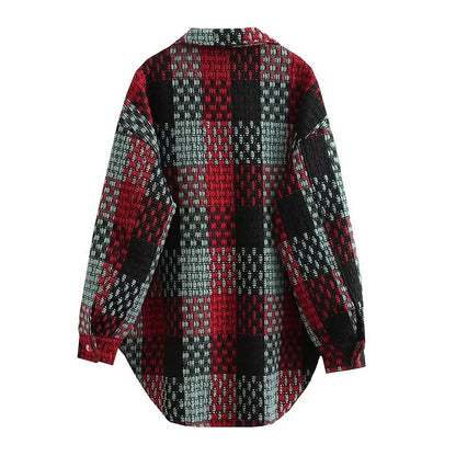 Autumn Winter National Woolen Jacket Hong Kong Loose Retro Plaid Jacket