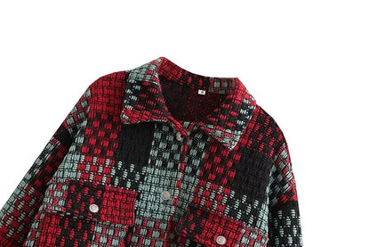 Autumn Winter National Woolen Jacket Hong Kong Loose Retro Plaid Jacket