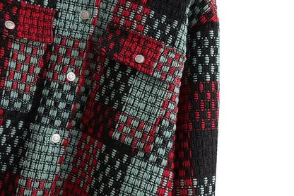 Autumn Winter National Woolen Jacket Hong Kong Loose Retro Plaid Jacket