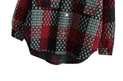 Autumn Winter National Woolen Jacket Hong Kong Loose Retro Plaid Jacket