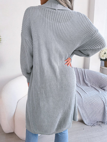 Autumn Winter Casual Collared Long Cardigan Sweater Coat Women Clothing