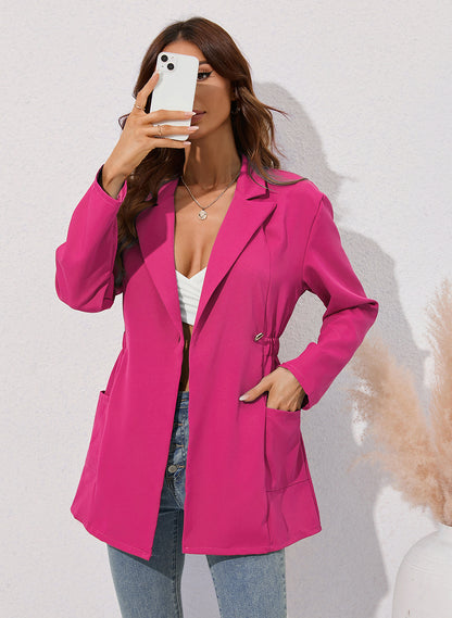 Women Clothing Fall Winter Lapels Small Mid Length Long Sleeve Jacket Blazers