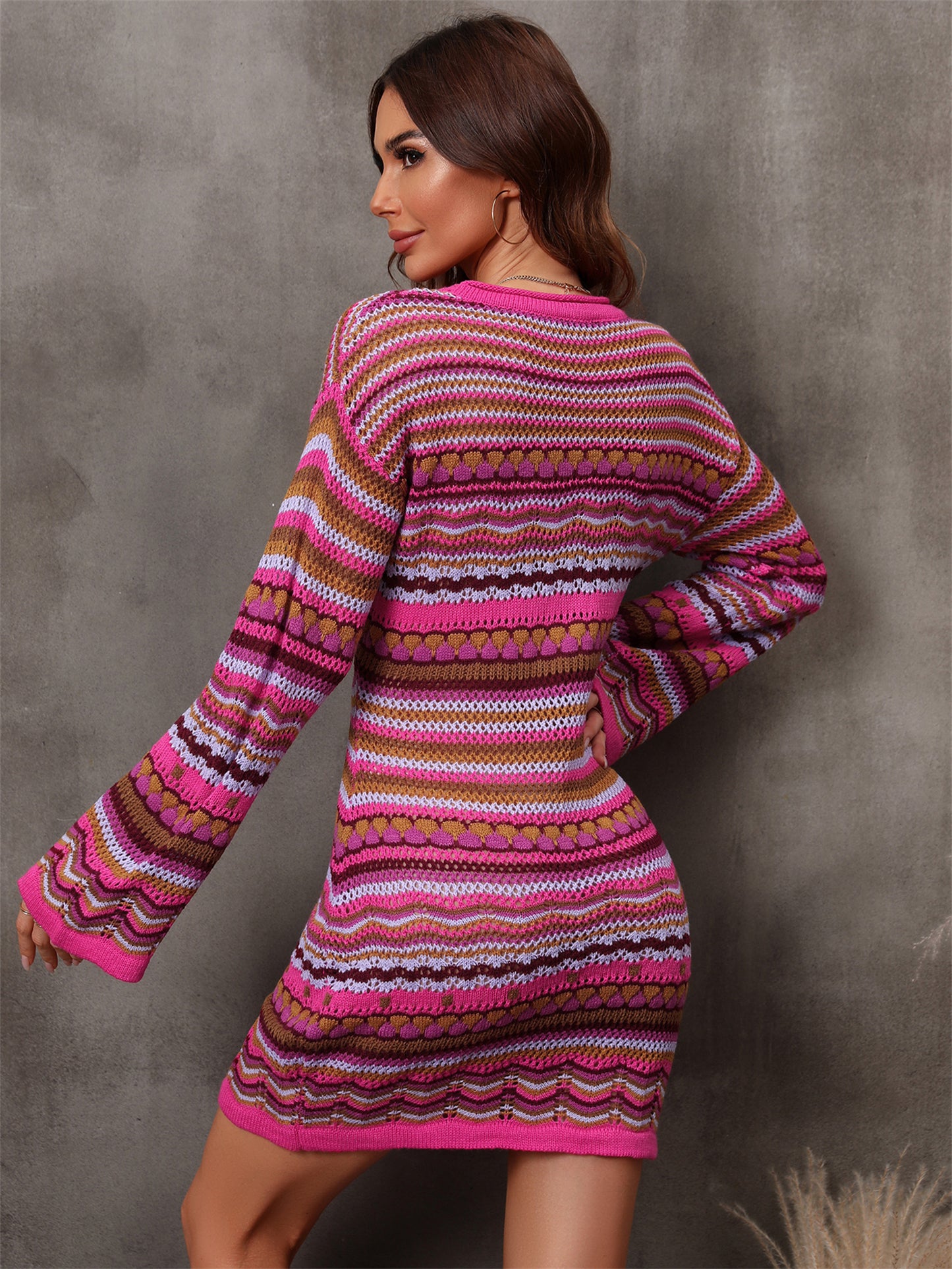 Fall Women Hollow Out Cutout out Stitching Long Sweater All Matching Woolen  Beach