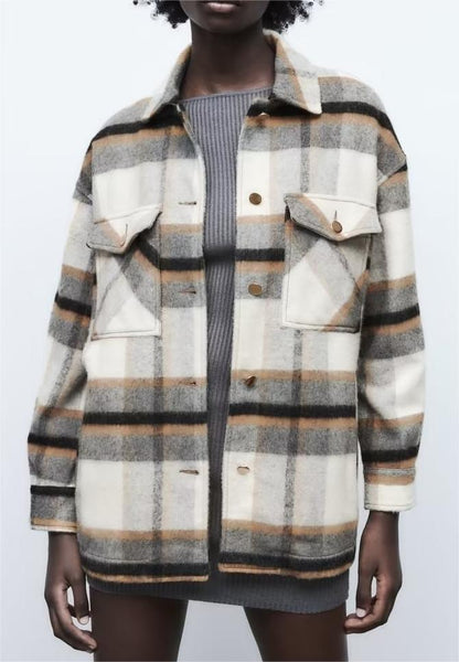 Autumn Winter Plaid Long Shacket