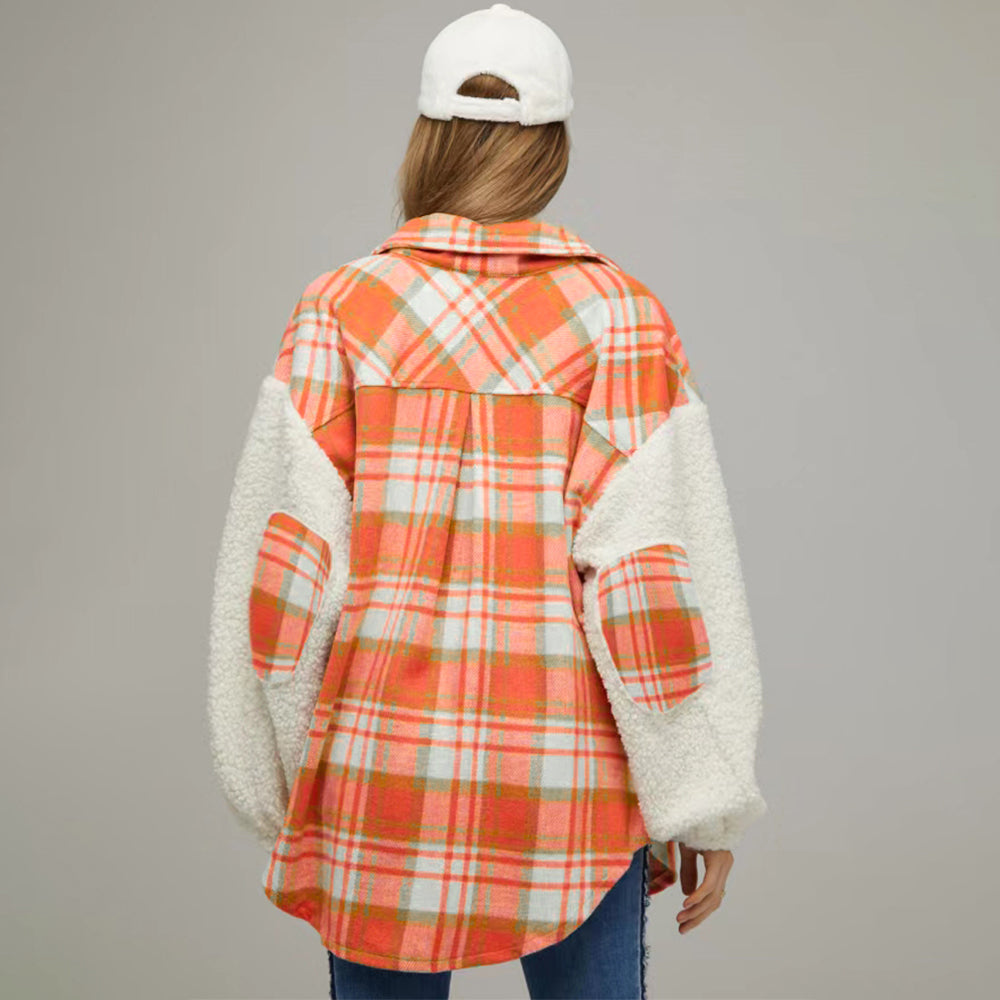 Popular Contrast Color Check Jacket Autumn Winter Thickening Plaid Stitching Lamb Wool Coat