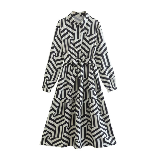 Summer Printed Long Sleeve Loose Long Midi Dress