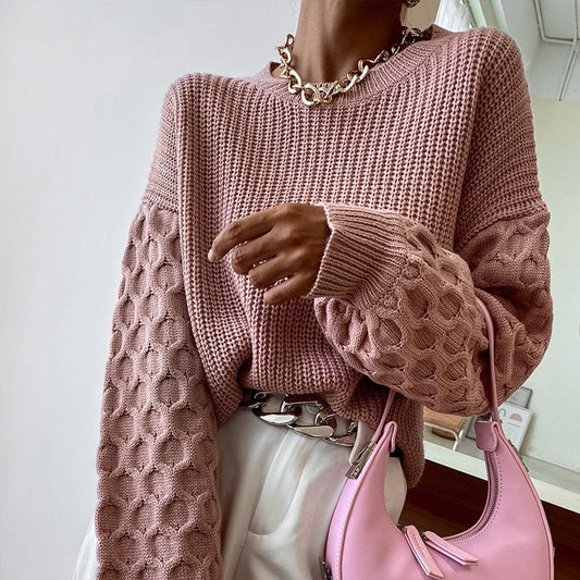 Spring Office Zipper Socialite Solid Color Cotton Pullover Red Knitted round Neck Sweaters Women Clothing