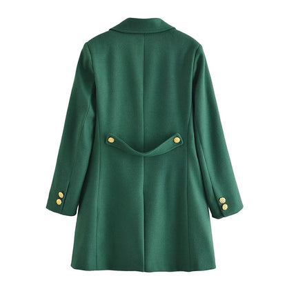 Autumn Women Dark Green Woolen Coat