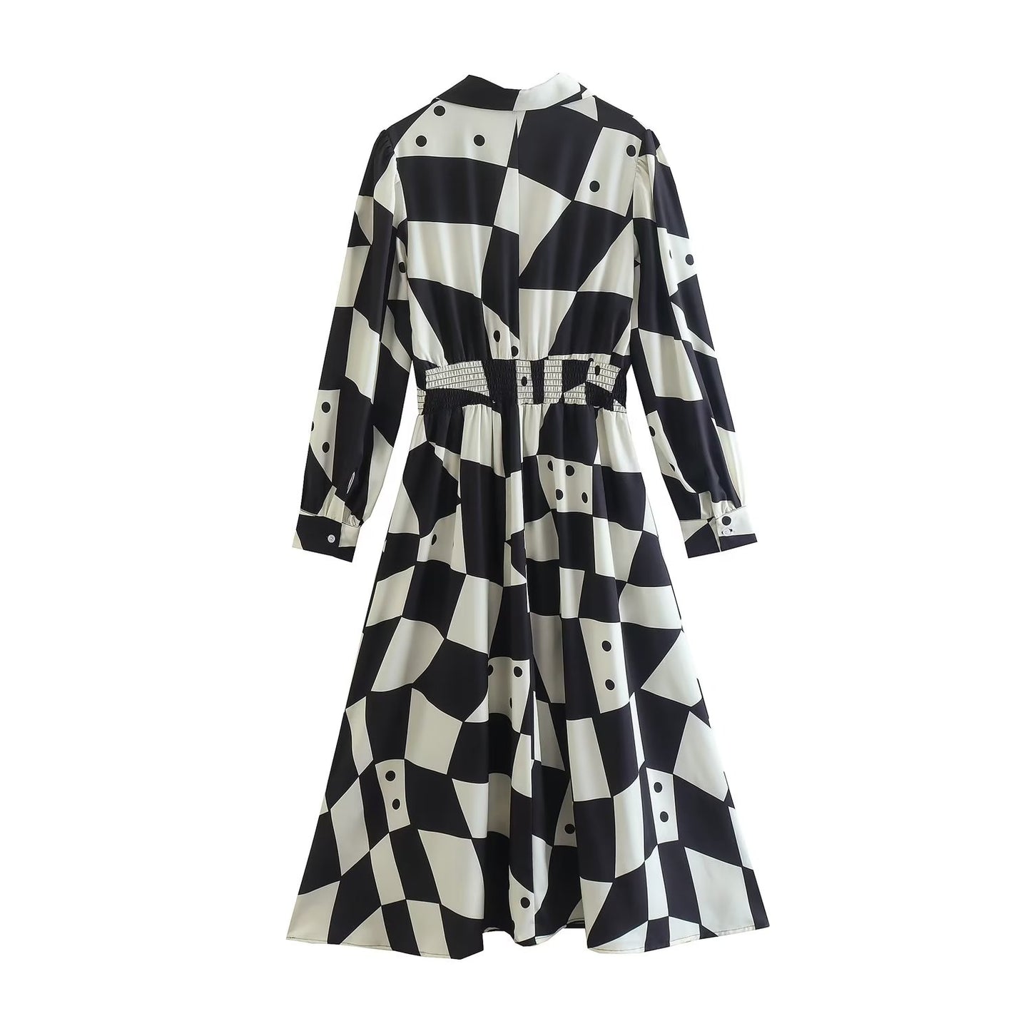 Autumn Elegant Chessboard Plaid Belt Single Breasted Shirt Dress for Women
