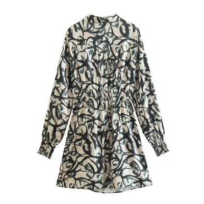 Women Spring Fall Leopard Print V Neck Long Sleeve Dress