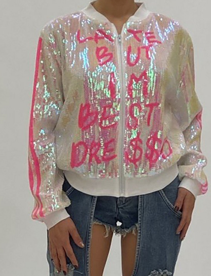 New Spring Bomber Coat Sexy Gradual Sequin Coat