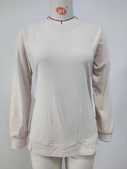 Women Clothing Autumn Winter Round Neck Irregular Asymmetric Hem Long Sleeve T  Loose Casual Top Sweatshirt
