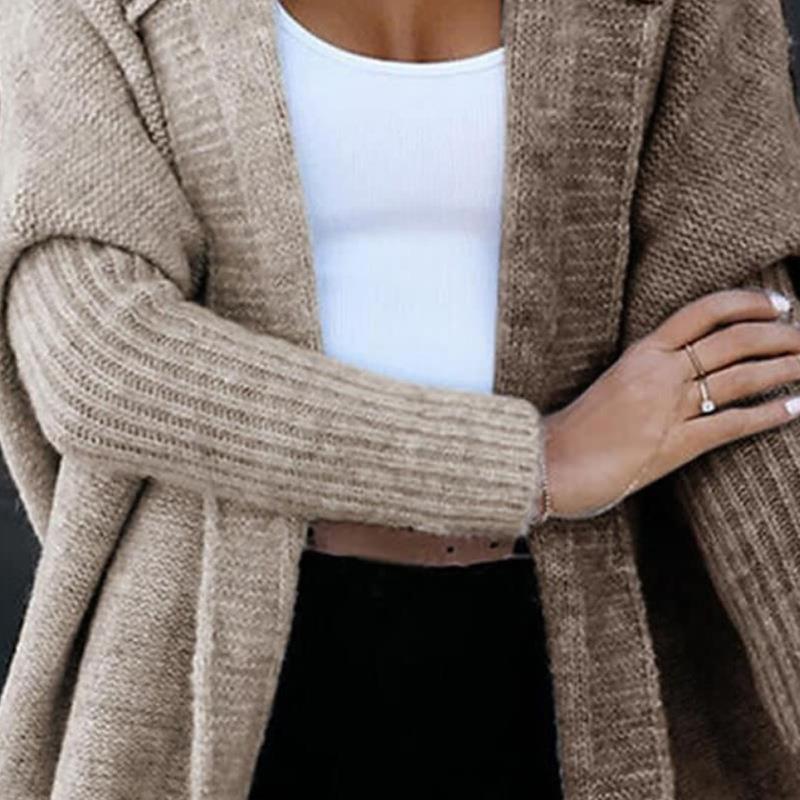 Color Stitching Knitted Cardigan Women Fall Winter Women Mid Length Hooded Knitted Coat Women